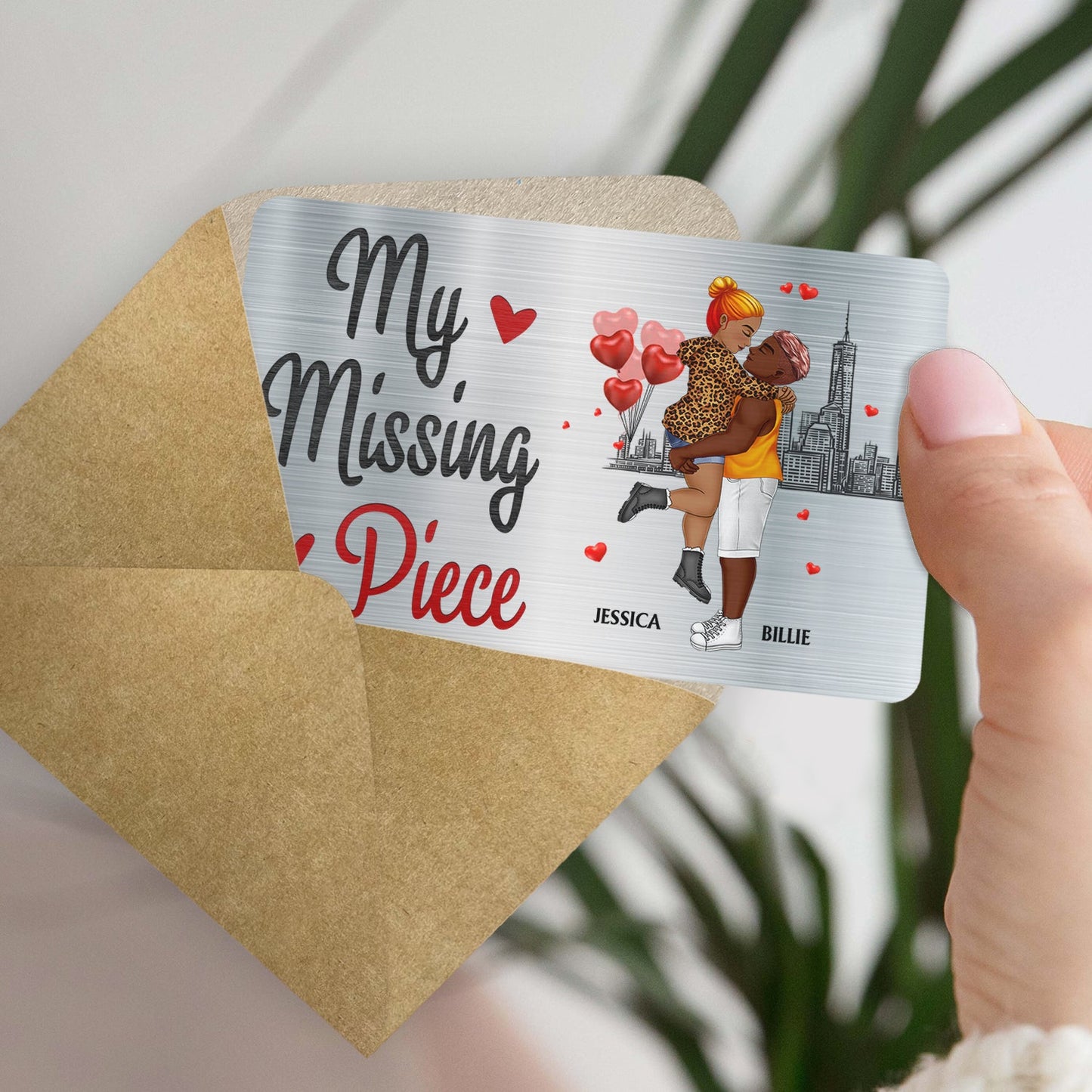 My Missing Piece Cartoon - Gift For Couples, Husband, Wife - Personalized Aluminum Wallet Card