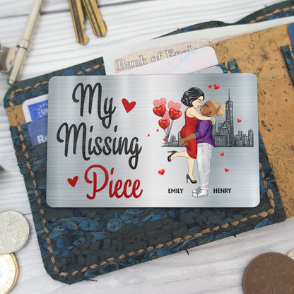 My Missing Piece Cartoon - Gift For Couples, Husband, Wife - Personalized Aluminum Wallet Card