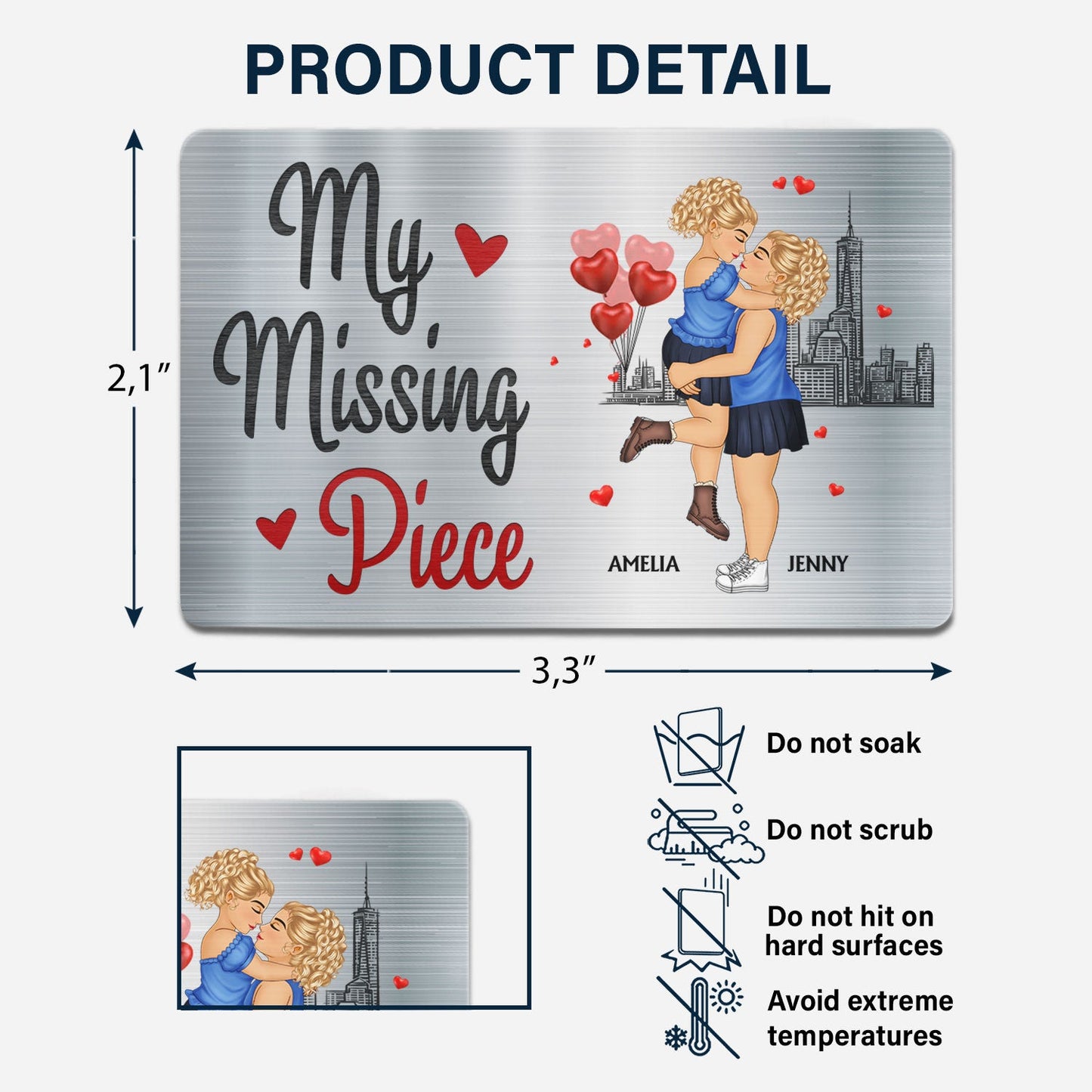 My Missing Piece Cartoon - Gift For Couples, Husband, Wife - Personalized Aluminum Wallet Card