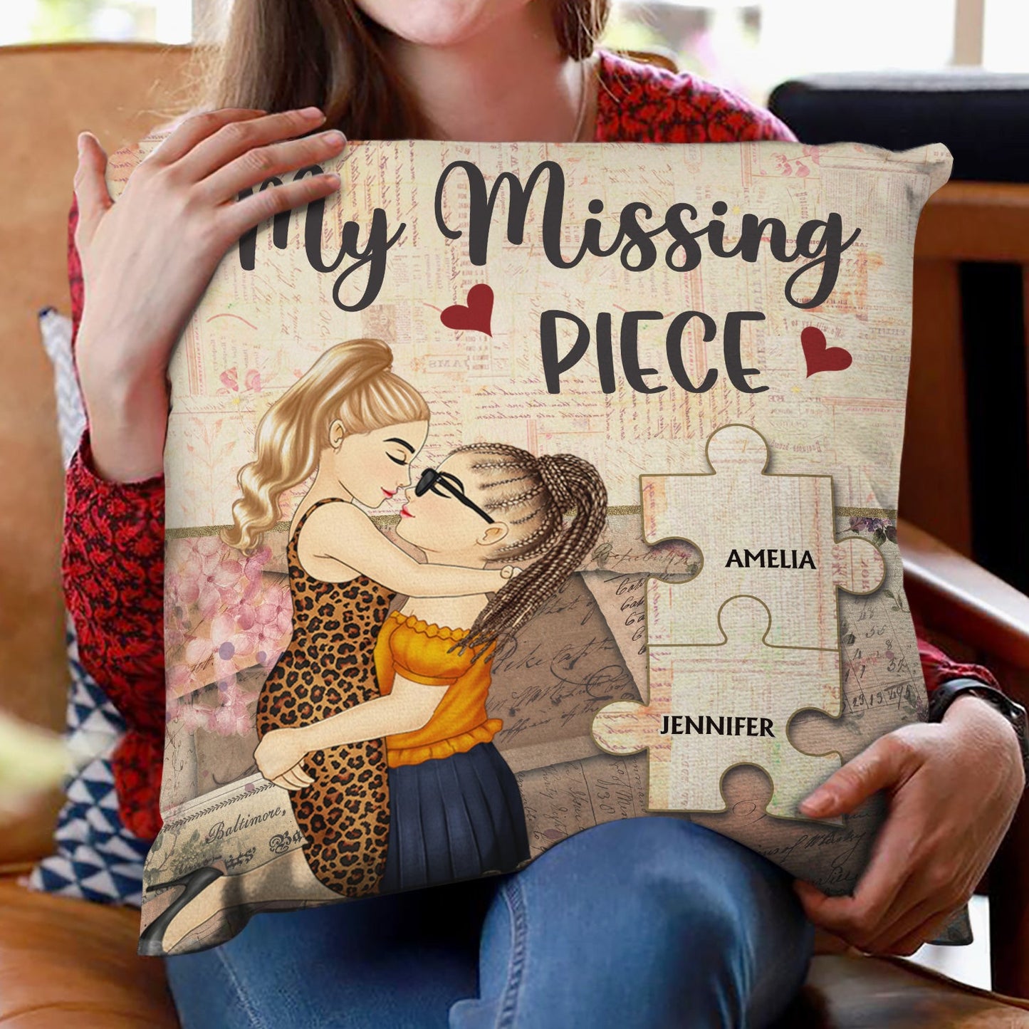 My Missing Piece Cartoon - Gift For Old Couples, Husband, Wife - Personalized Pillow