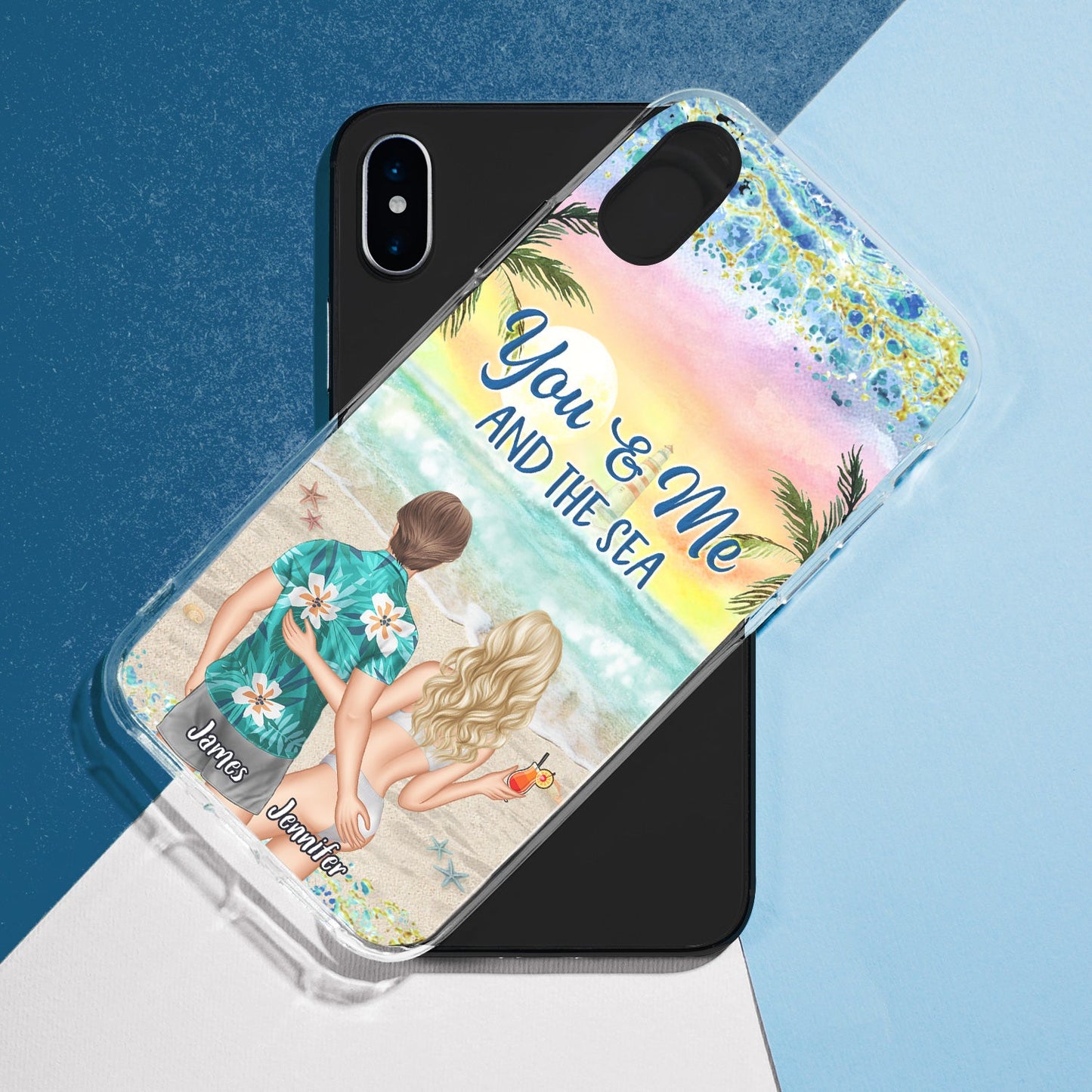 You And Me And The Sea - Anniversary, Vacation, Funny Gift For Couples, Husband, Wife - Personalized Clear Phone Case