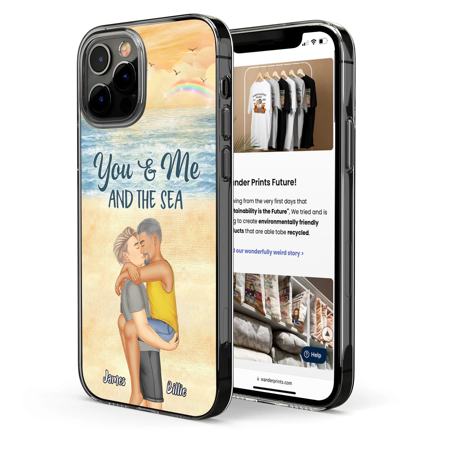 You And Me And The Sea Kissing Couple - Anniversary, Vacation, Funny Gift For Couples, Husband, Wife - Personalized Clear Phone Case