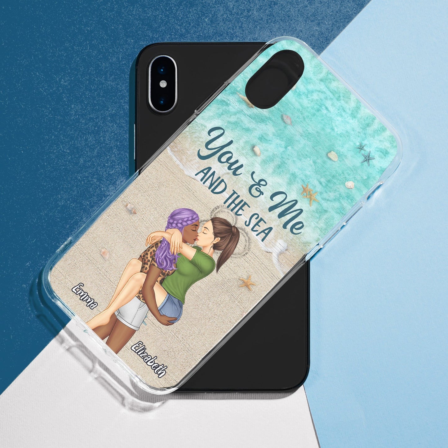 You And Me And The Sea Kissing Couple - Anniversary, Vacation, Funny Gift For Couples, Husband, Wife - Personalized Clear Phone Case