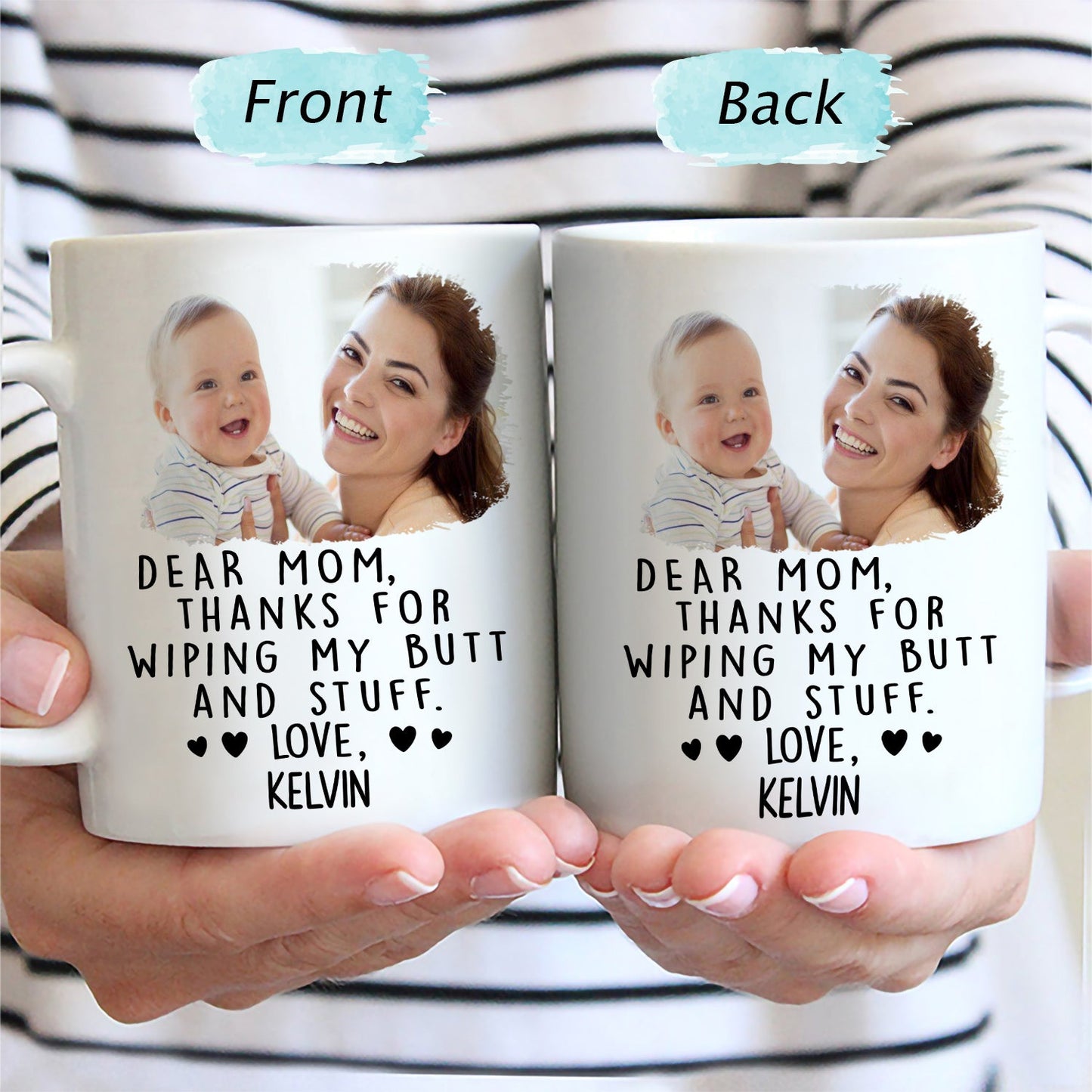 Custom Photo Thanks For Wiping My Butt And Stuff - Gift For Dad, Mom, New Dad, New Mom - Personalized Mug