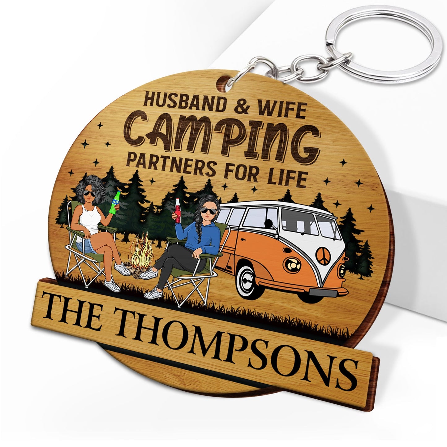 Keys To The Camper - Anniversary, Vacation, Funny Gift For Camping Lovers, Couples - Personalized Wooden Keychain