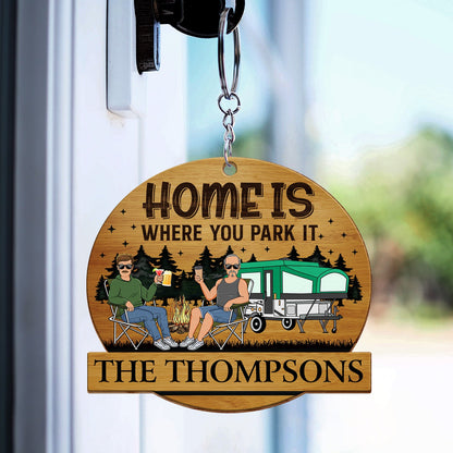 Keys To The Camper - Anniversary, Vacation, Funny Gift For Camping Lovers, Couples - Personalized Wooden Keychain