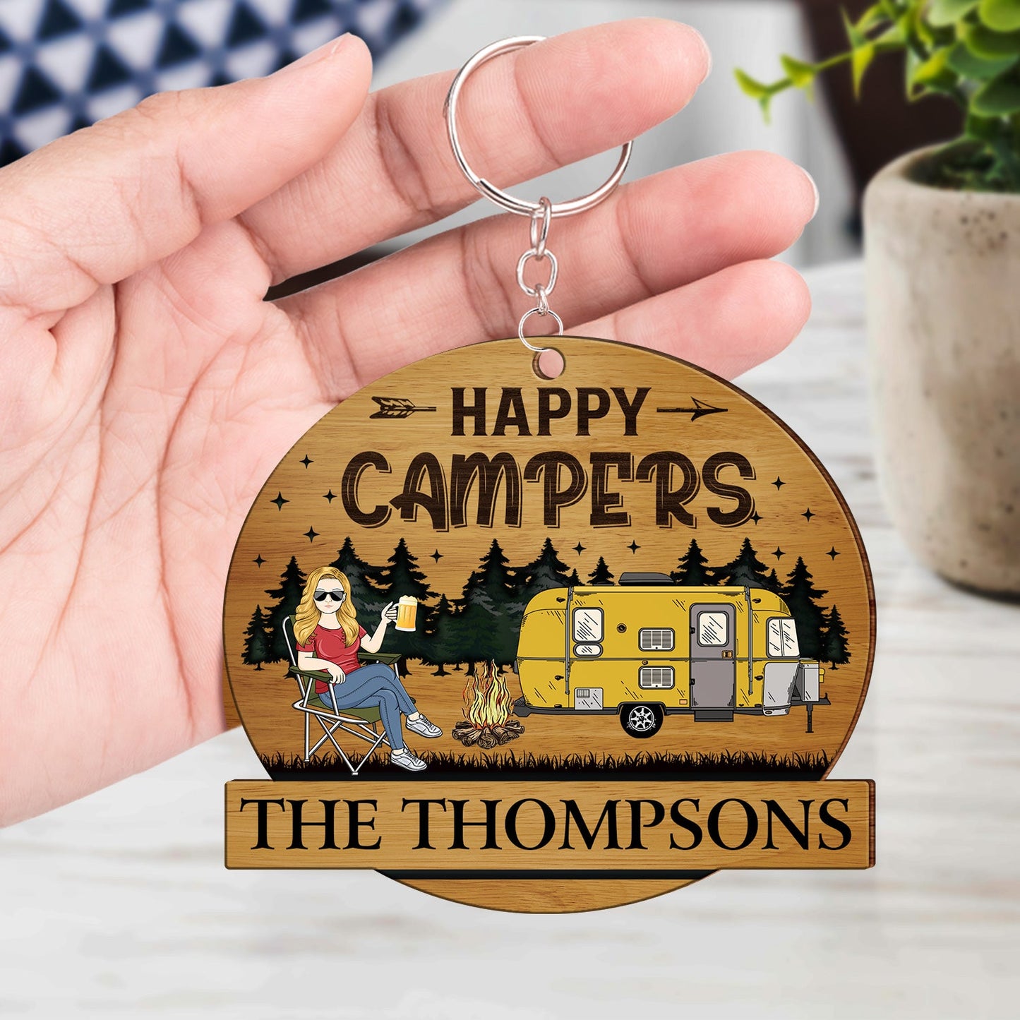 Keys To The Camper - Anniversary, Vacation, Funny Gift For Camping Lovers, Couples - Personalized Wooden Keychain