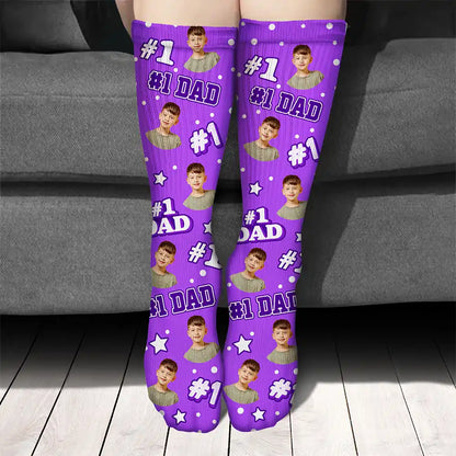 Custom Photo Kids Face #1 Dad #1 Mom - Personalized Socks