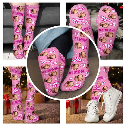 Custom Photo Kids Face #1 Dad #1 Mom - Personalized Socks