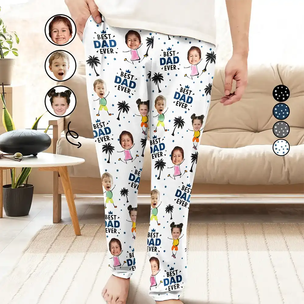 Custom Photo Best Dad Grandpa Ever - Personalized Pajama Pants