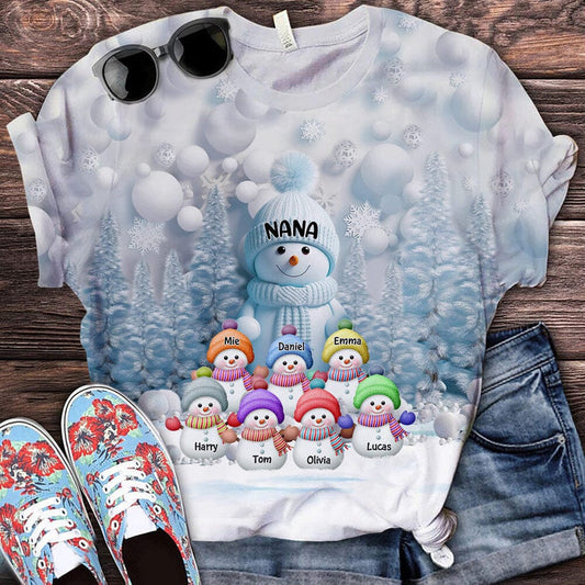 Christmas Blue Vibe Snowman Grandma Mom Colorful Kids Personalized T-shirt