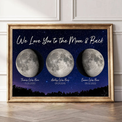 Love You To The Moon And Back Birth Moon Phase Personalized Poster, Gift For Mom, Grandma