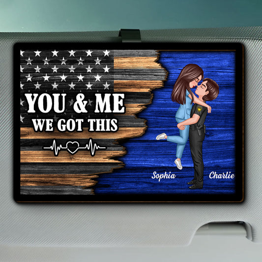 Hero Couple Hugging Kissing Half Flag Valentine's Day Gift by Occupation Gift For Her Gift For Him Personalized Car Visor