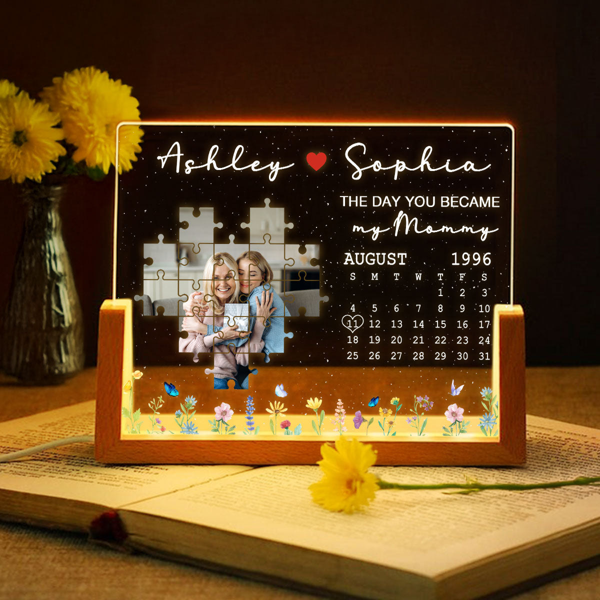 The Day You Became My Mom Grandma Upload Photo Puzzle Calendar Personalized U-Base Acrylic LED Night Light