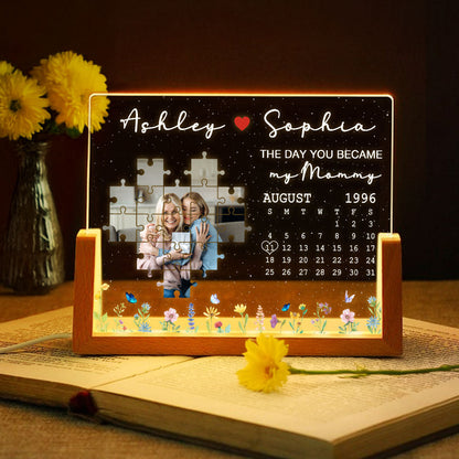 The Day You Became My Mom Grandma Upload Photo Puzzle Calendar Personalized U-Base Acrylic LED Night Light