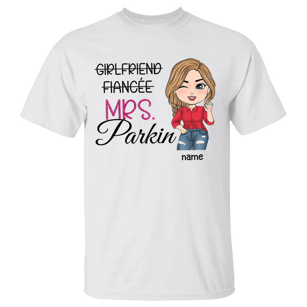 Custom Mrs Last Name Engagement Shirt For Honeymoon