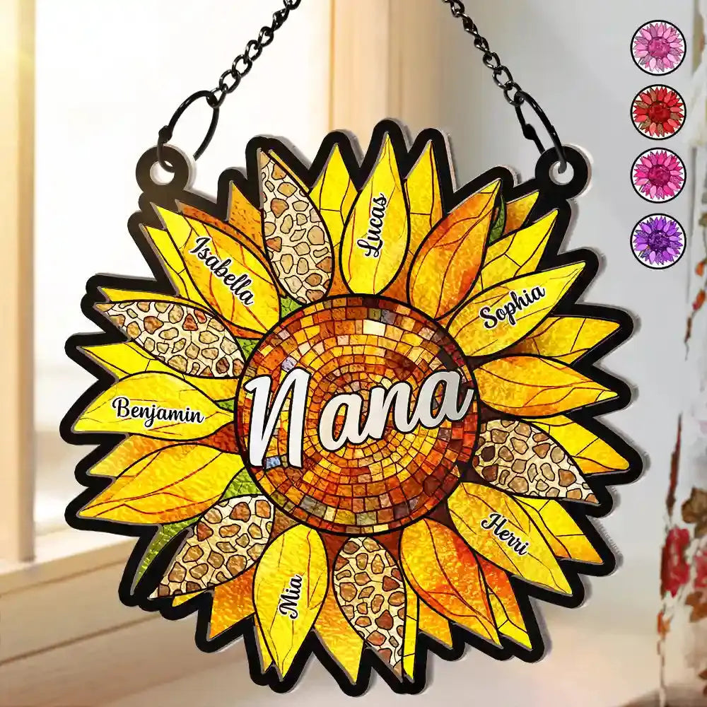 Nana Auntie Mom Family Sunflower - Personalized Window Hanging Suncatcher Ornament Hanging Suncatcher Ornament The Next Custom Gift