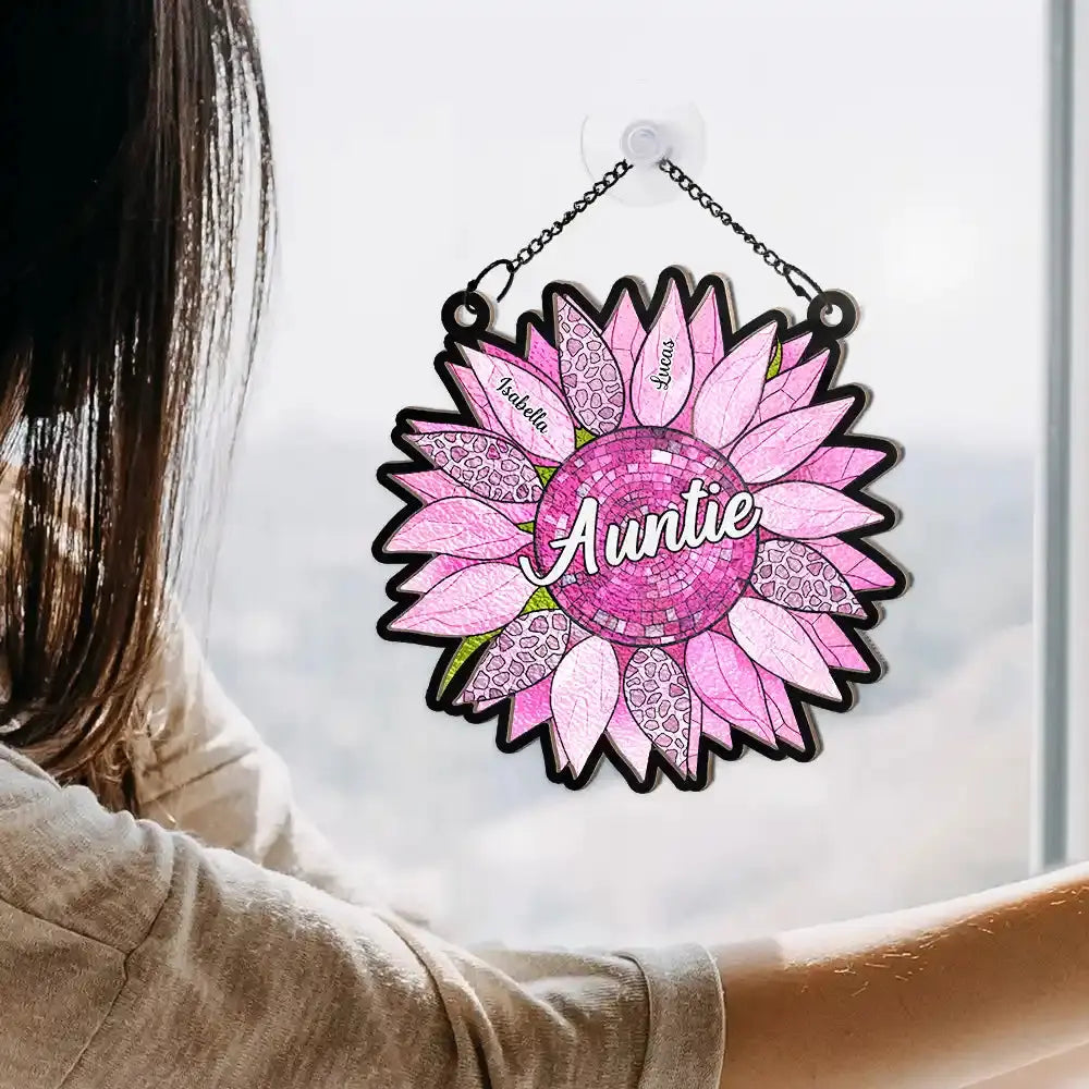 Nana Auntie Mom Family Sunflower - Personalized Window Hanging Suncatcher Ornament Hanging Suncatcher Ornament The Next Custom Gift