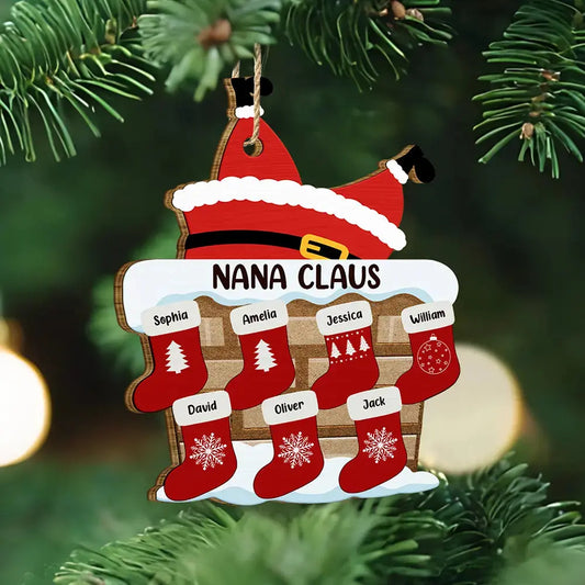 Nana Claus Papa Mama Daddy Christmas Stocking Family - Personalized Custom Shaped Wooden Ornament Ornament The Next Custom Gift