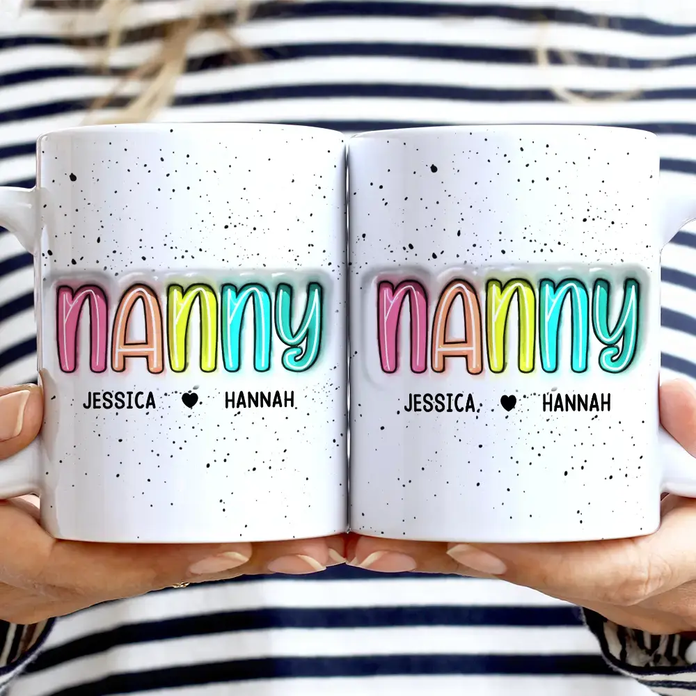 Nana Grandma Mama Kid Name Colorful Pattern - 3D Inflated Effect Printed Mug, Personalized White Edge-to-Edge Mug Mug The Next Custom Gift