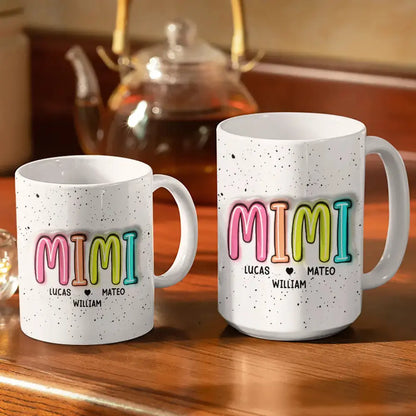 Nana Grandma Mama Kid Name Colorful Pattern - 3D Inflated Effect Printed Mug, Personalized White Edge-to-Edge Mug Mug The Next Custom Gift