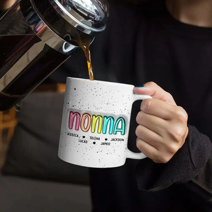 Nana Grandma Mama Kid Name Colorful Pattern - 3D Inflated Effect Printed Mug, Personalized White Edge-to-Edge Mug Mug The Next Custom Gift