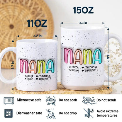 Nana Grandma Mama Kid Name Colorful Pattern - 3D Inflated Effect Printed Mug, Personalized White Edge-to-Edge Mug Mug The Next Custom Gift