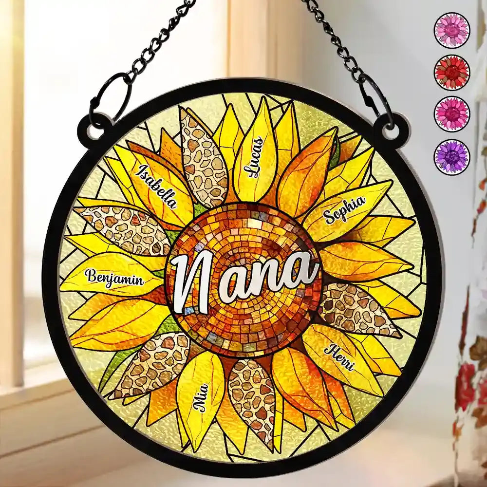 Nana Mom Auntie Family Sunflower - Personalized Window Hanging Suncatcher Ornament Hanging Suncatcher Ornament The Next Custom Gift