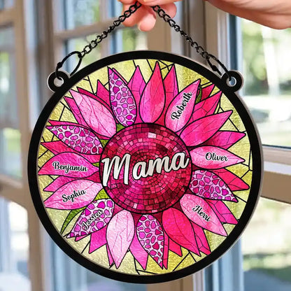 Nana Mom Auntie Family Sunflower - Personalized Window Hanging Suncatcher Ornament Hanging Suncatcher Ornament The Next Custom Gift