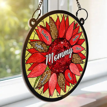 Nana Mom Auntie Family Sunflower - Personalized Window Hanging Suncatcher Ornament Hanging Suncatcher Ornament The Next Custom Gift