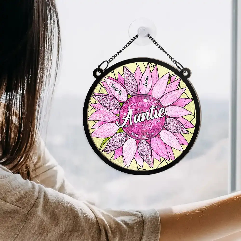 Nana Mom Auntie Family Sunflower - Personalized Window Hanging Suncatcher Ornament Hanging Suncatcher Ornament The Next Custom Gift