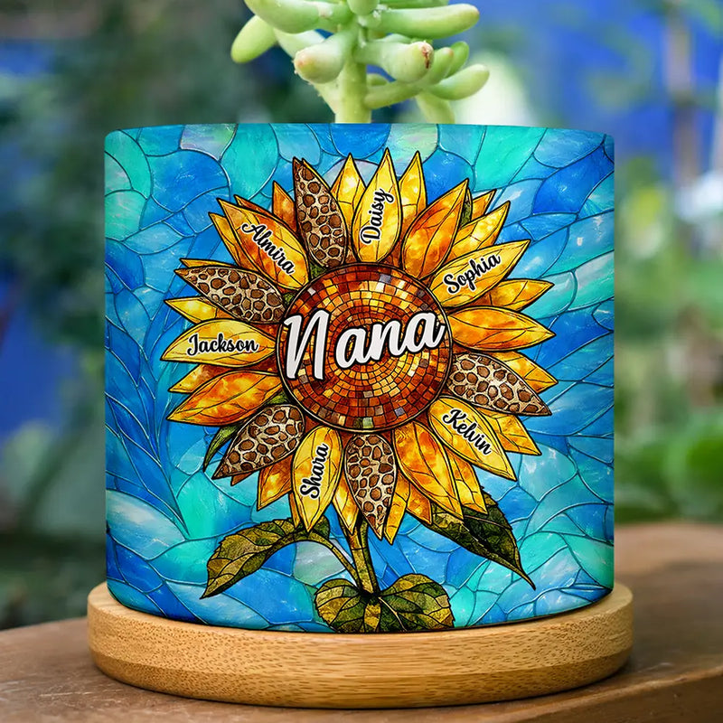 Nana Auntie Mom Family Sunflower - Personalized Ceramic Plant Pot
