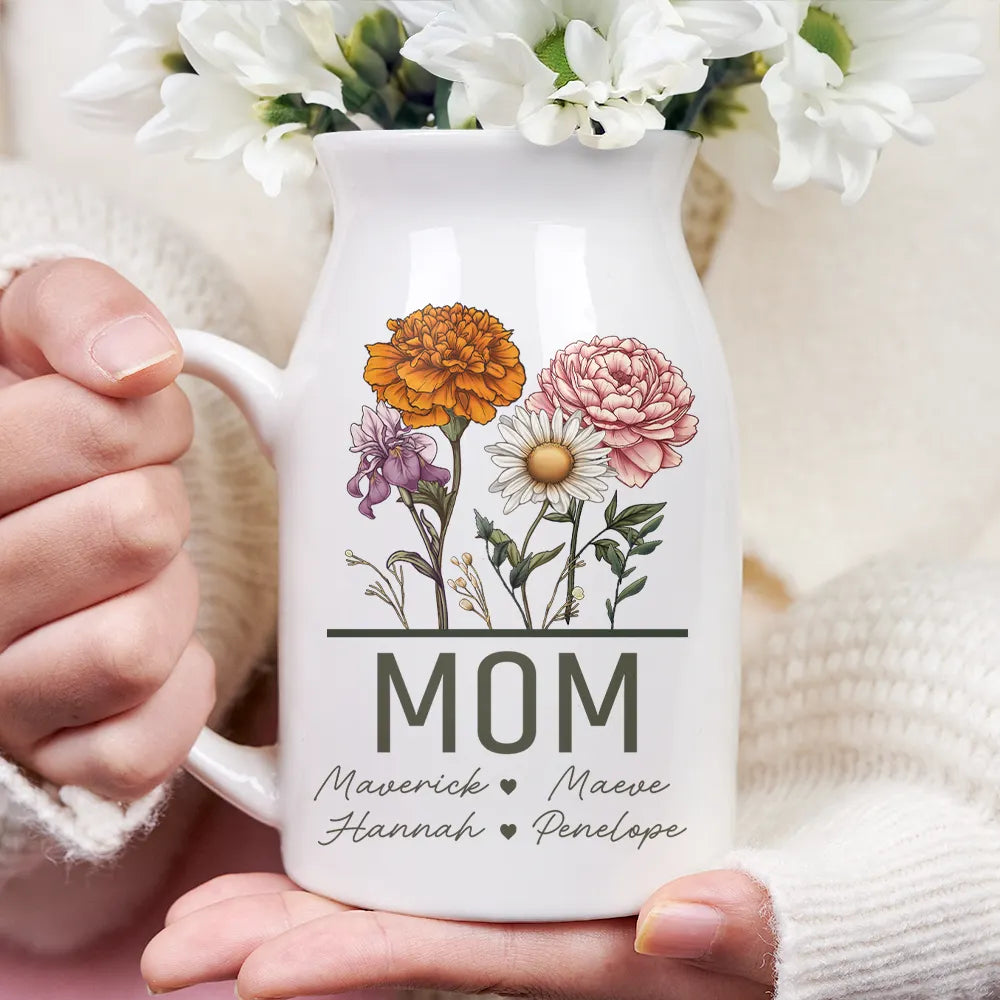 Nana Grandma Mom Birth Flowers - Personalized Ceramic Flower Vase