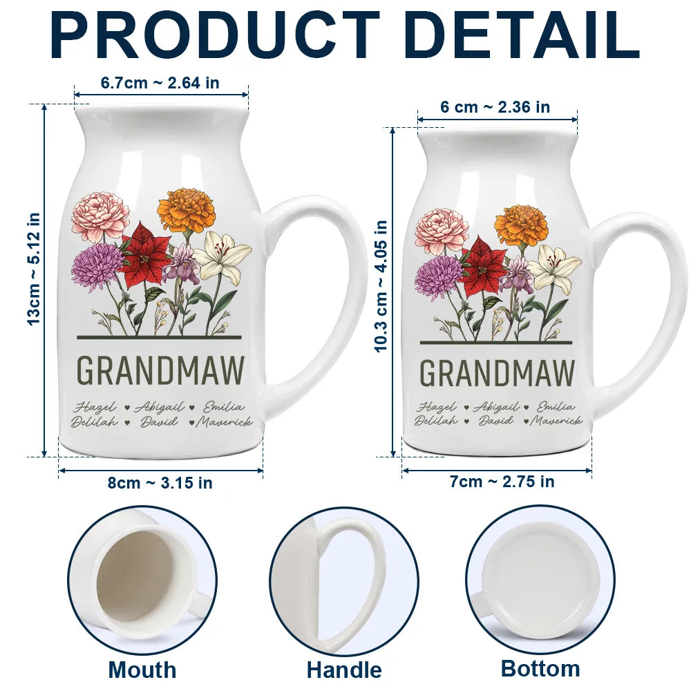 Nana Grandma Mom Birth Flowers - Personalized Ceramic Flower Vase