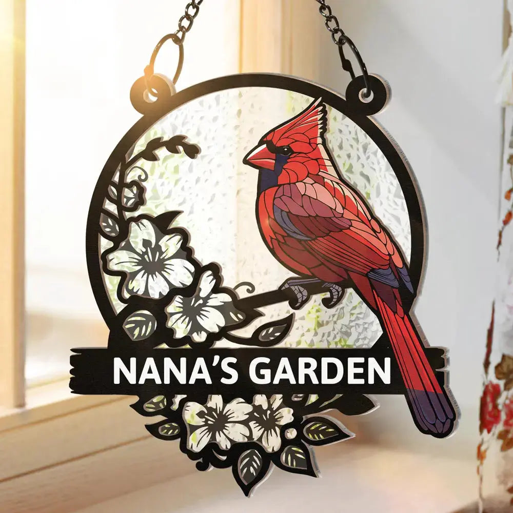 Nana's Garden Love Grows Here - Personalized Window Hanging Suncatcher Ornament Hanging Suncatcher Ornament The Next Custom Gift