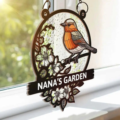 Nana's Garden Love Grows Here - Personalized Window Hanging Suncatcher Ornament Hanging Suncatcher Ornament The Next Custom Gift