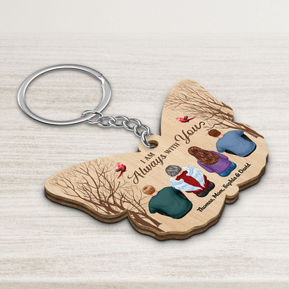 Family Always With You Memorial Remembrance Keepsake Personalized Butterfly Wooden Keychain