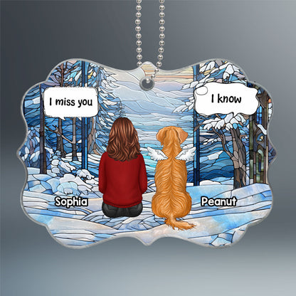 Winter Themed Stained Glass Pet Memorial Keepsake Personalized Acrylic Ornament