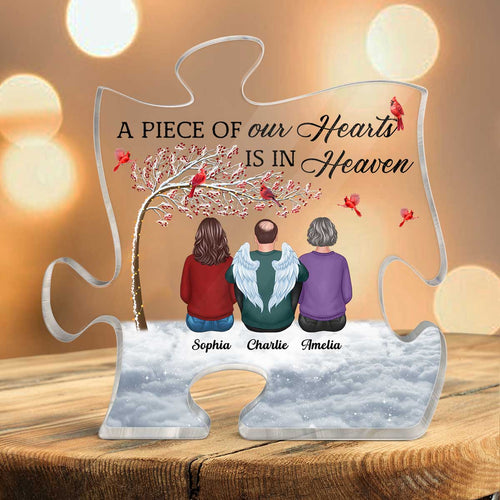 Family Sitting Memorial Remembrance Gift A Piece Of My Heart In Heaven Personalized Puzzle Acrylic Plaque