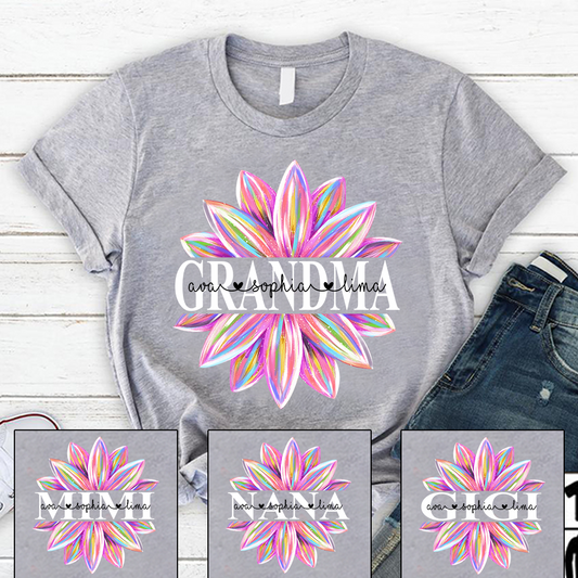 Grandma Flower Color 6 Shirt, Custom Grandma With Kids, Mother's Day TH T-Shirt