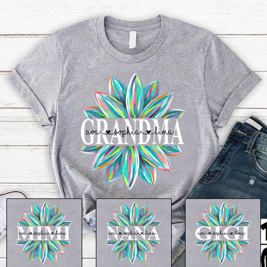 Grandma Flower Color 4 Shirt, Custom Grandma With Kids, Mother's Day TH T-Shirt