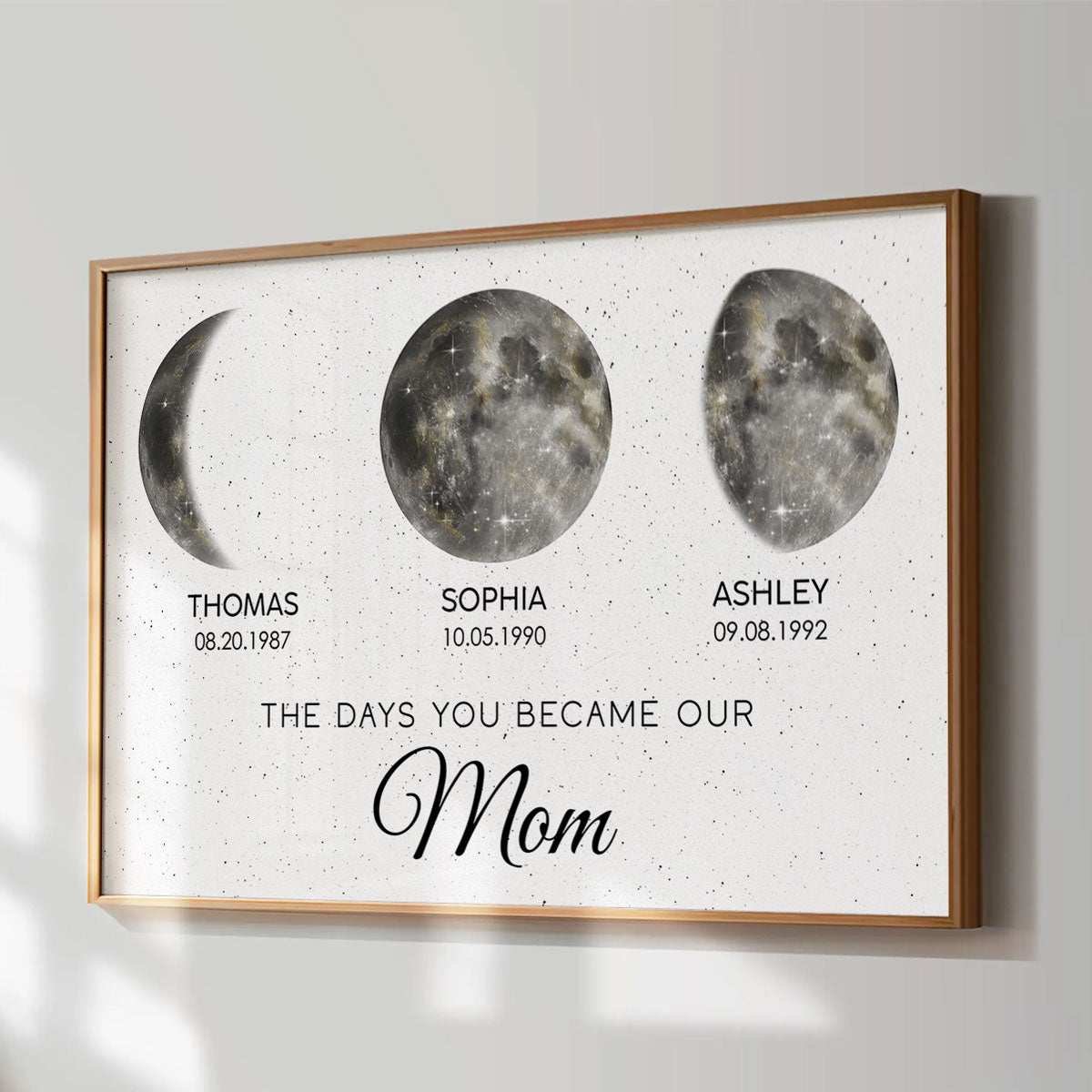 The Day You Became Mom Custom Birth Moon Phase Golden Dust Personalized Poster, Heartfelt 2025 Mother's Day Gift For Mom