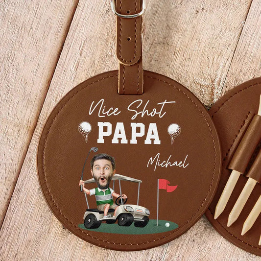 Nice Shot Daddy Gift For Dad And Golf Lovers - Personalized Photo Leather Golf Bag Tag 40oz Tumbler The Next Custom Gift