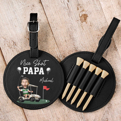 Nice Shot Daddy Gift For Dad And Golf Lovers - Personalized Photo Leather Golf Bag Tag