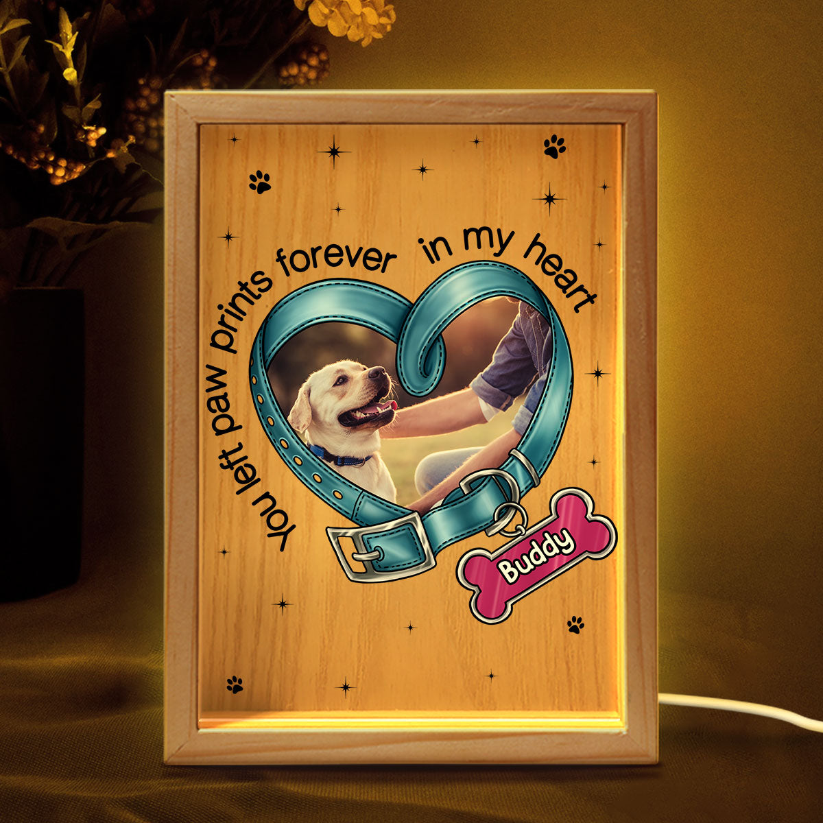 You Left Paw Prints On My Heart Photo Inserted Dog Keepsake Memorial Gift Personalized Frame Light Box