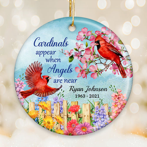 Cardinal Flowers Memorial Personalized Circle Ornament