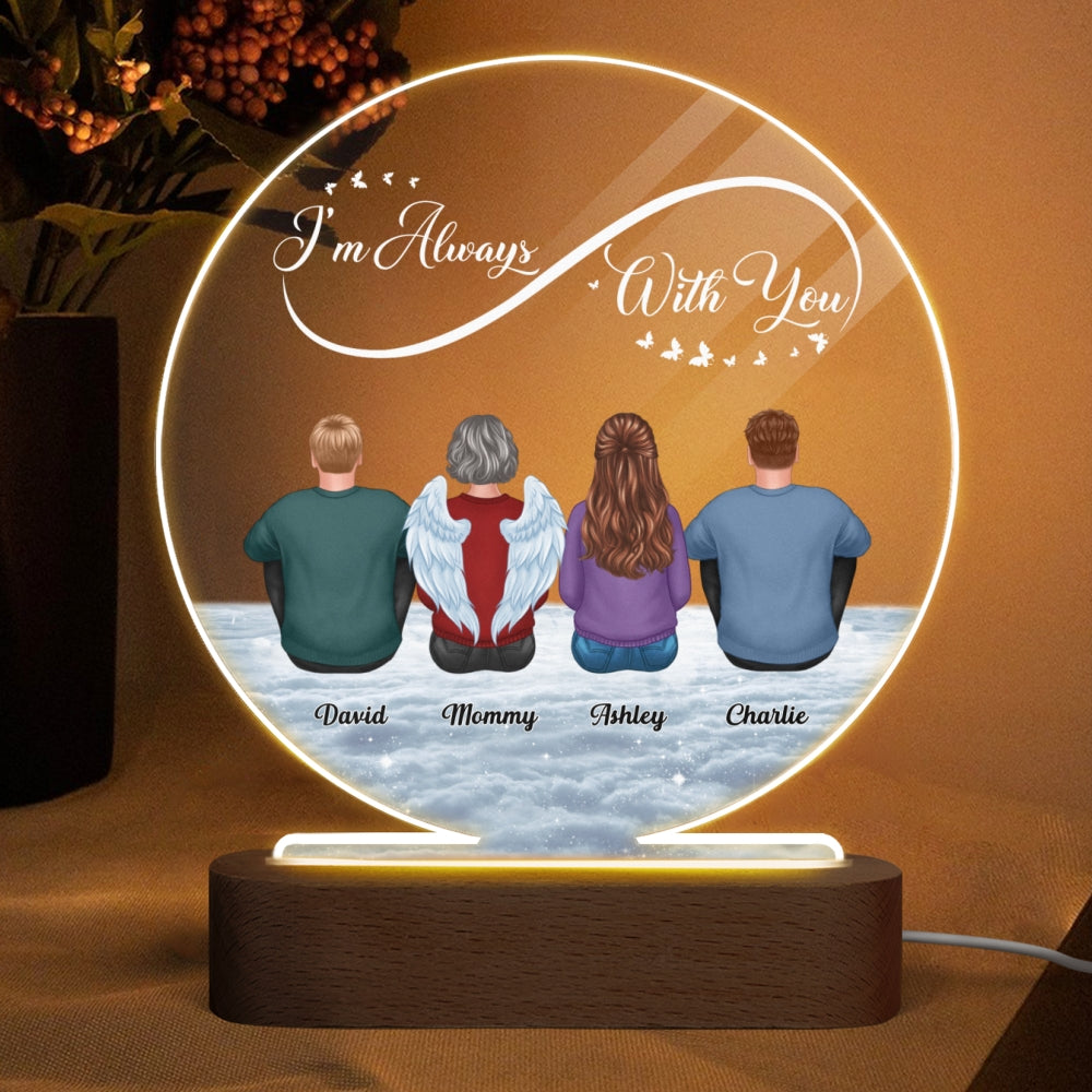Infinity Always With You Family Memorial Remembrance Keepsake Personalized Circle Acrylic Plaque LED Lamp Night Light