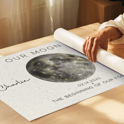 Our Moon Golden Dust Moon Phase Art Anniversary For Wife, Gift for Husband Couple Wedding Anniversary Gift Personalized Poster