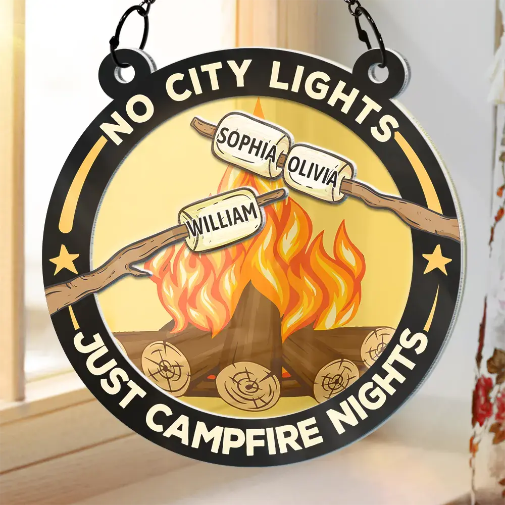 No City Lights Just Campfire Nights Couple - Personalized Acrylic Window Hanging Suncatcher Hanging Suncatcher Ornament The Next Custom Gift