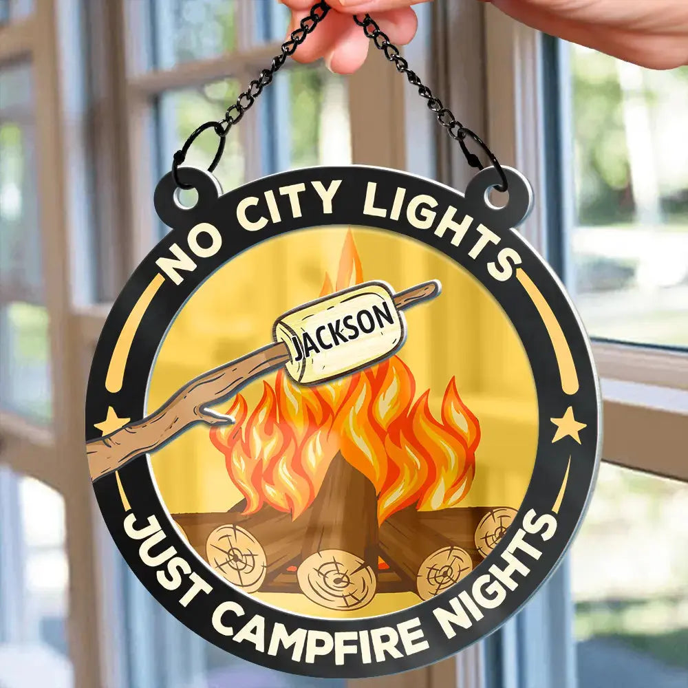 No City Lights Just Campfire Nights Couple - Personalized Acrylic Window Hanging Suncatcher Hanging Suncatcher Ornament The Next Custom Gift